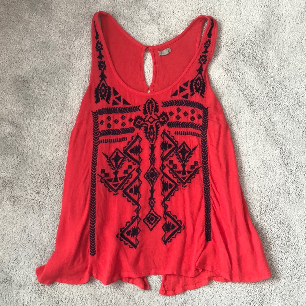 Red Flowy Embroidered Top